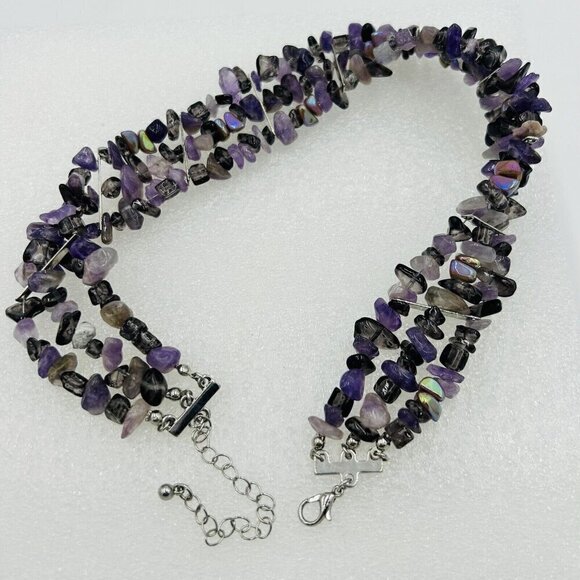 Amethyst Triple Strand Choker Necklace Nugget Silver Tone Adjustable 13.5-16 in - Picture 1 of 4